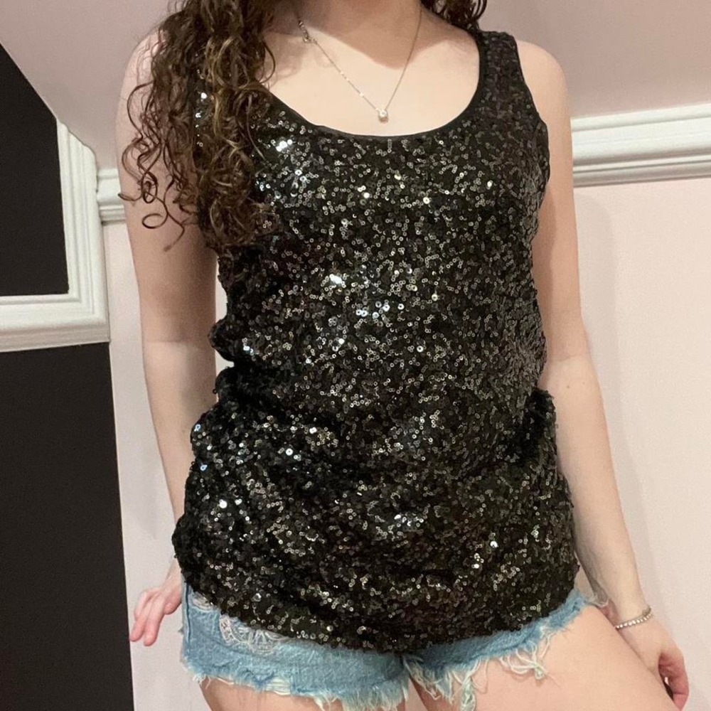 y2k black sequin tank top small